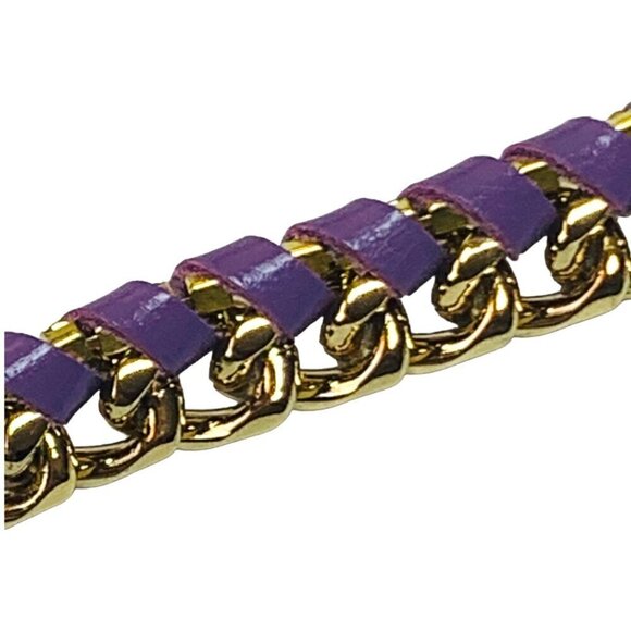 Rebecca Minkoff for Ettika Double Wrap Gold Chain Purple Leather Bracelet - Picture 6 of 9